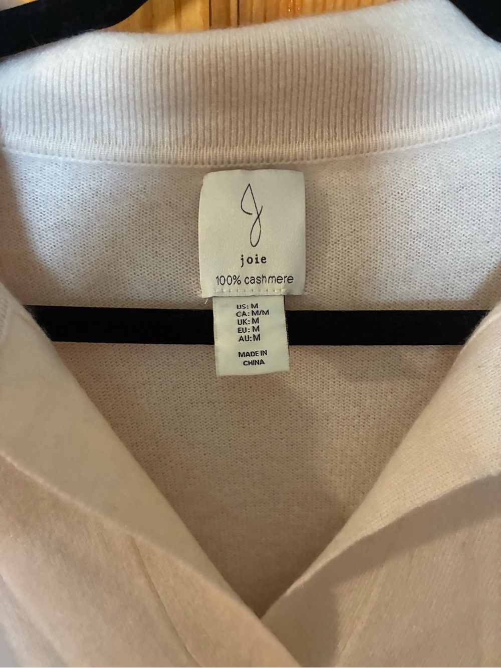 Joie Cashmere Cream & Black Striped V-Neck Polo Sweater - Picture 2 of 3